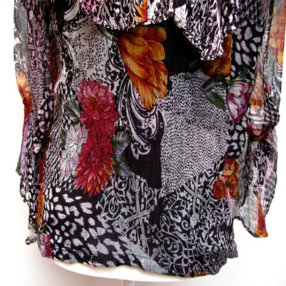 Vintage French Gear Boho Frilly Layered Blouse Floral Rayon Crepe  Size Small - Picture 8 of 10